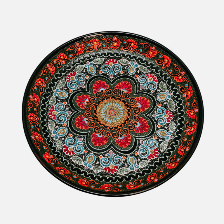 Unique handmade decorative plate from Uzbekistan, 38 cm, drip technique